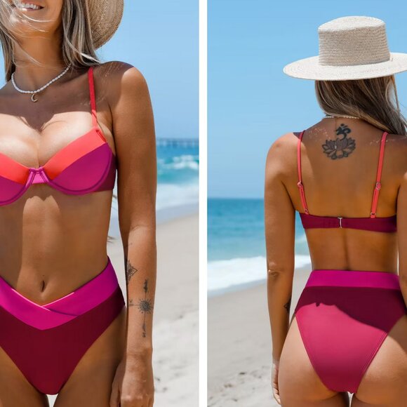 Cupshe Hidden Wonders Underwire Top & V-Front Bikini Set - Picture 5 of 5